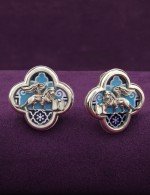 Серьги из белого золота 585 пробы c эмалью и перламутром